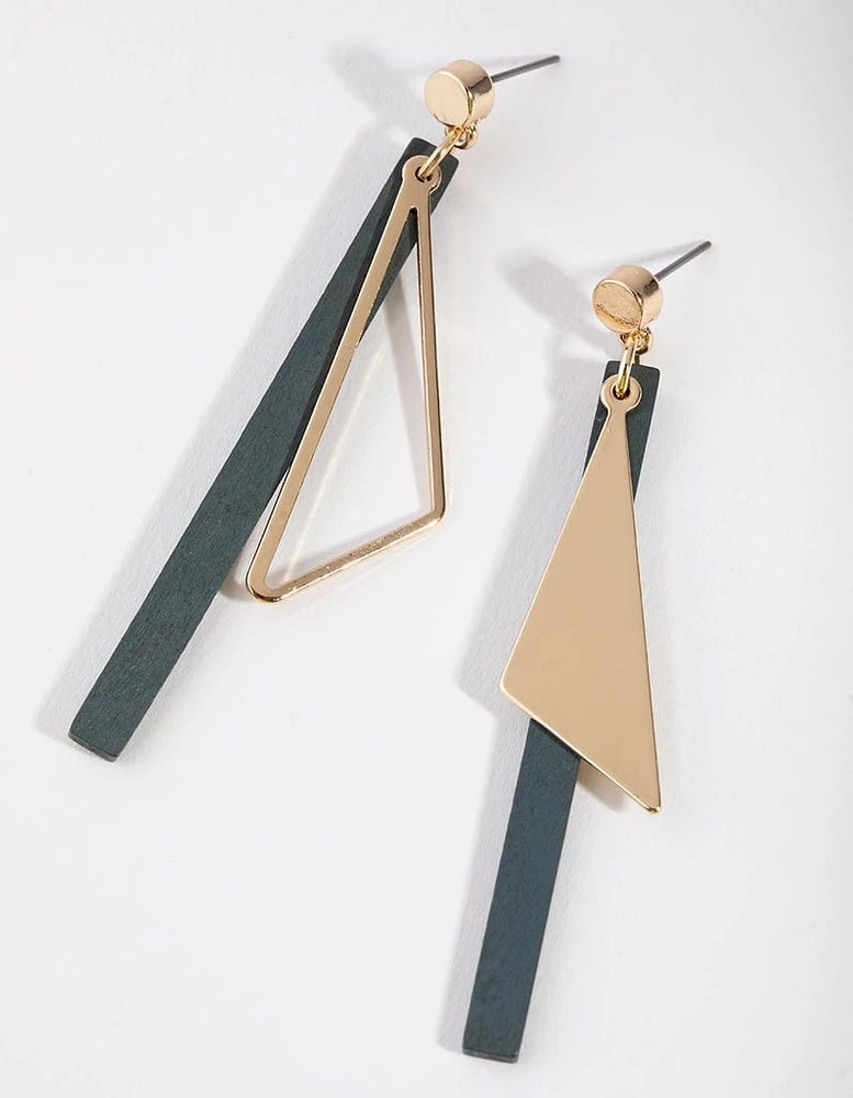 Gold Medium Wood Stick Drop Earrings