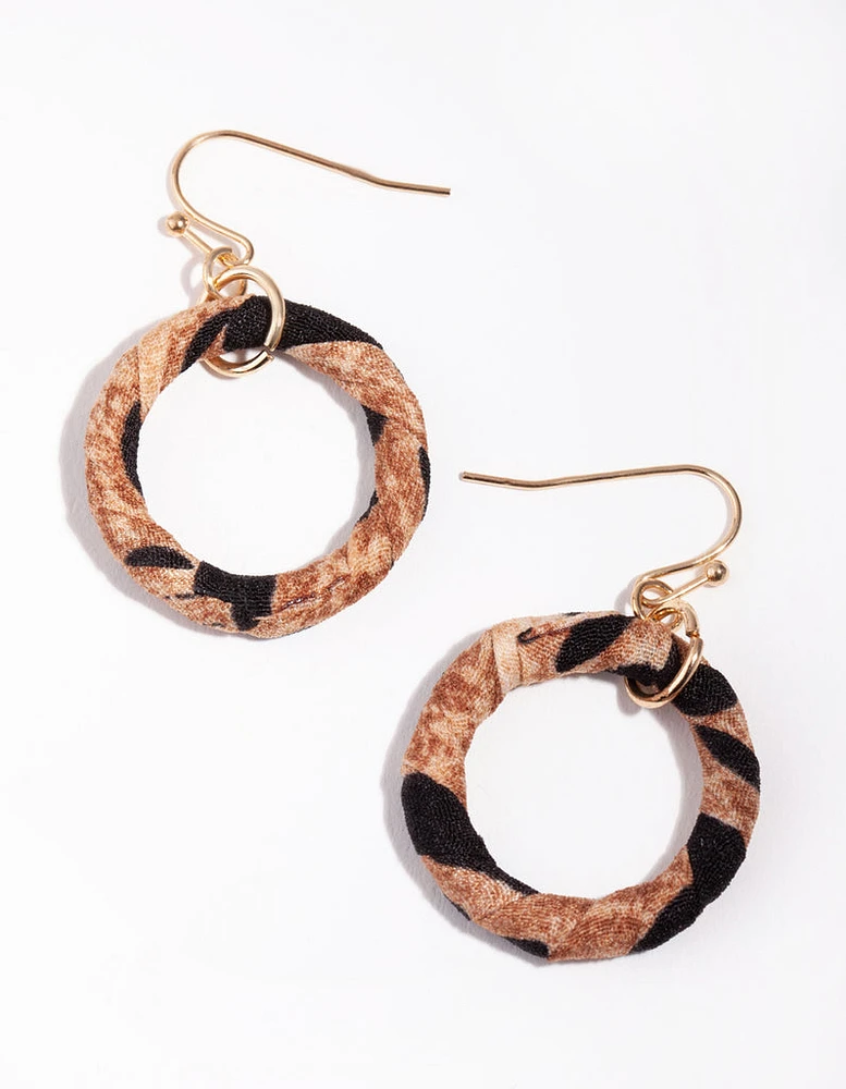 Gold Dark Twisted Fabric Drop Earrings