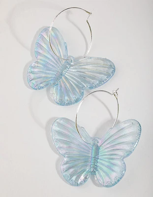 Silver Acrylic Butterfly Hoop Earrings