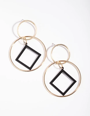 Gold Hanging Hoop Drop Earrings