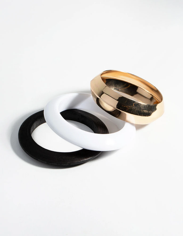 Gold Wood Thick Bangle Pack Bracelet