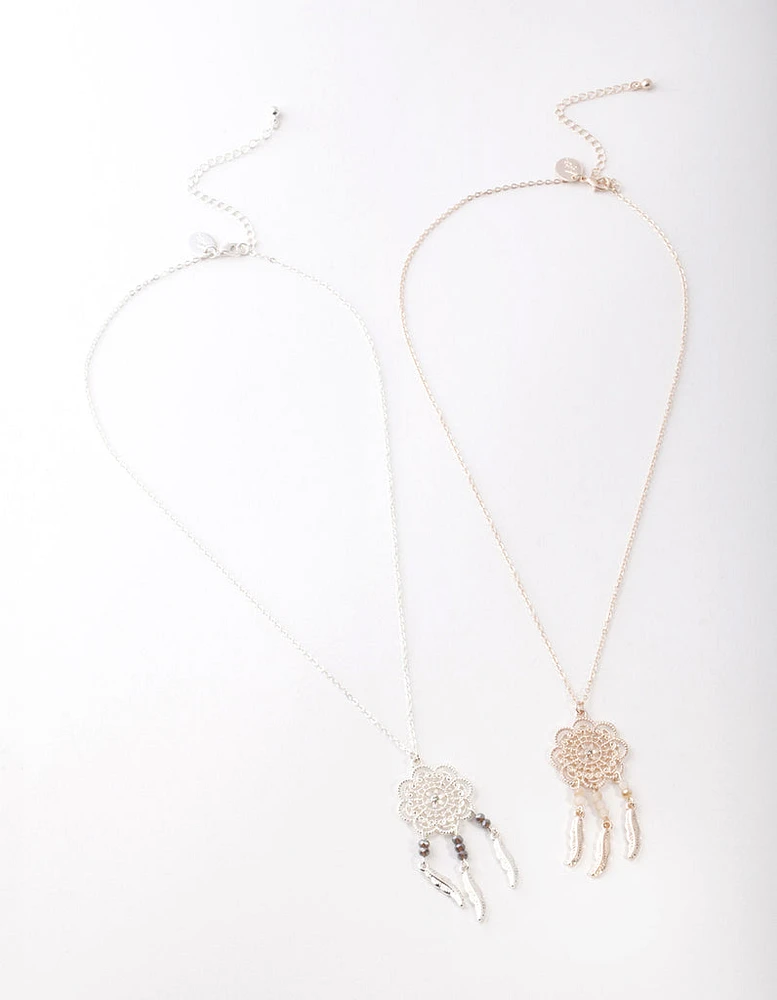 Mixed Metal Large Dreamcatcher Necklace Pack