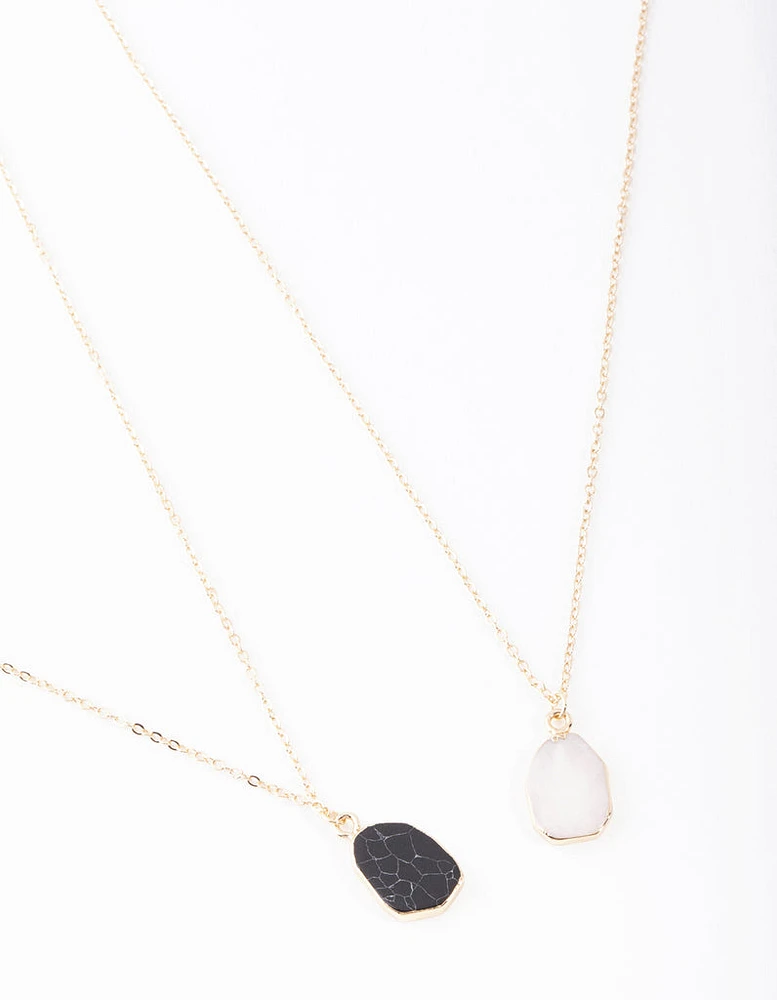 Gold Large Dark Semi Precious Stone Necklace Pack