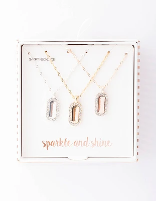 Mixed Metal Diamante Tag Necklace Pack