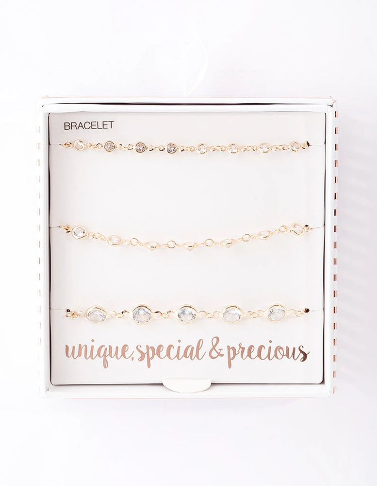 Gold Circle Diamante Bracelet Pack