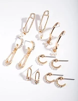 Gold Diamante Safety Pin Earring Pack