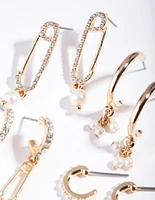 Gold Diamante Safety Pin Earring Pack