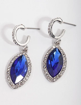 Silver Blue Navette Drop Earrings