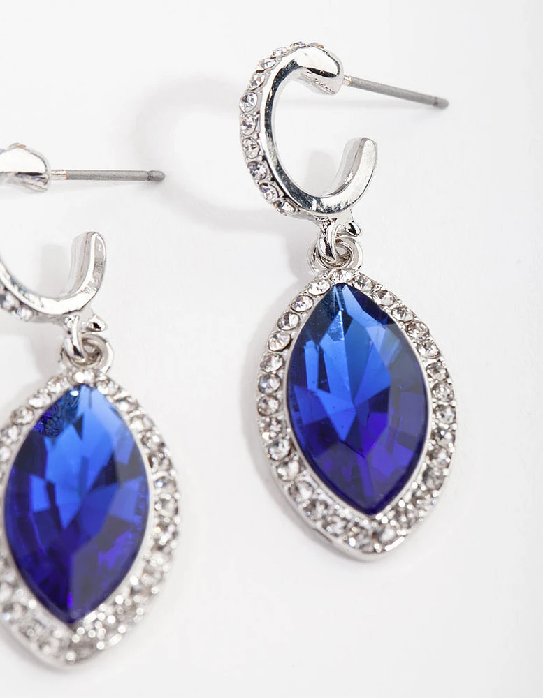 Rhodium Blue Navette Drop Earrings