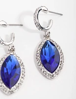 Rhodium Blue Navette Drop Earrings