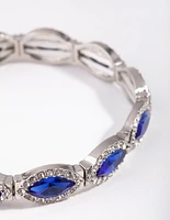 Rhodium Marquise Blue Diamante Stretch Bracelet