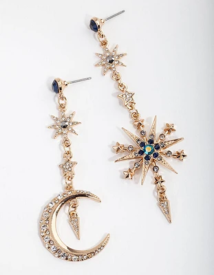 Midnight Gold Mismatch Celestial Earrings