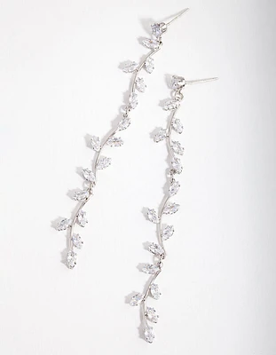 Silver Cubic Zirconia Bendy Vine Drop Earrings