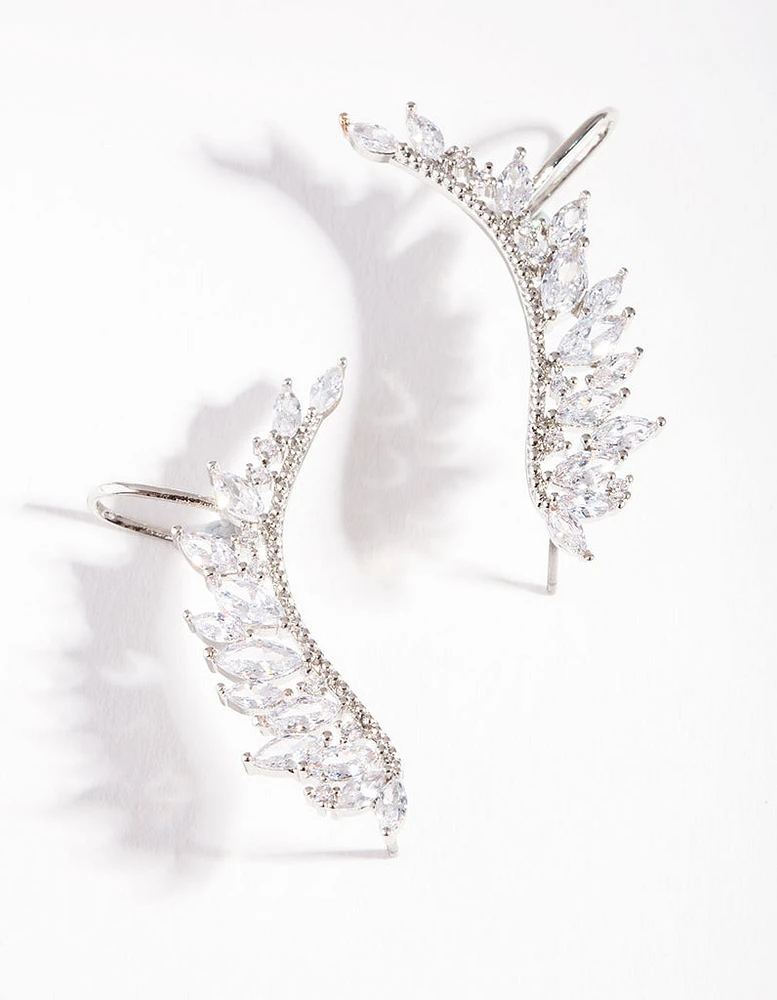 Silver Cubic Zirconia Marquise Crawler Earrings