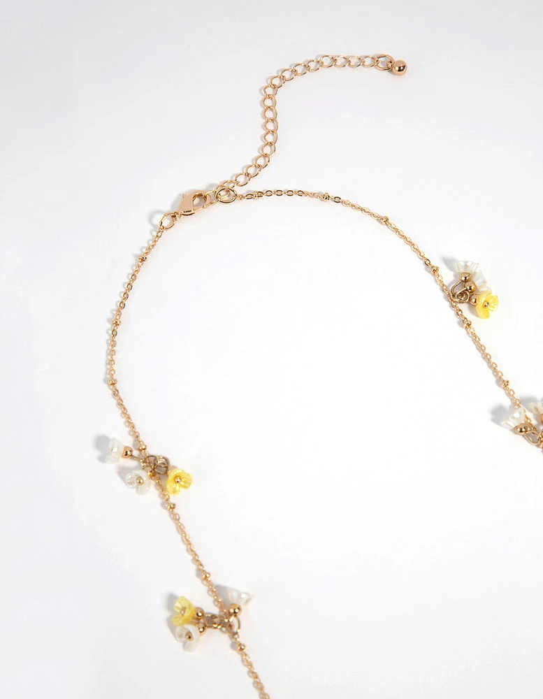 Gold Mini Flower Long Necklace