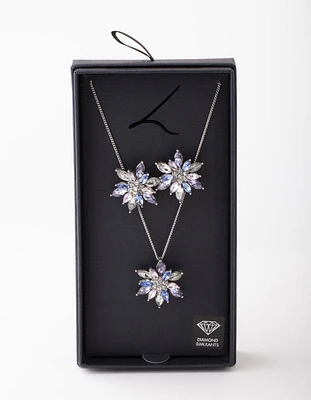 Silver Flower Earring & Necklace Set