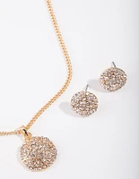 Gold Pave Circle Necklace & Earrings