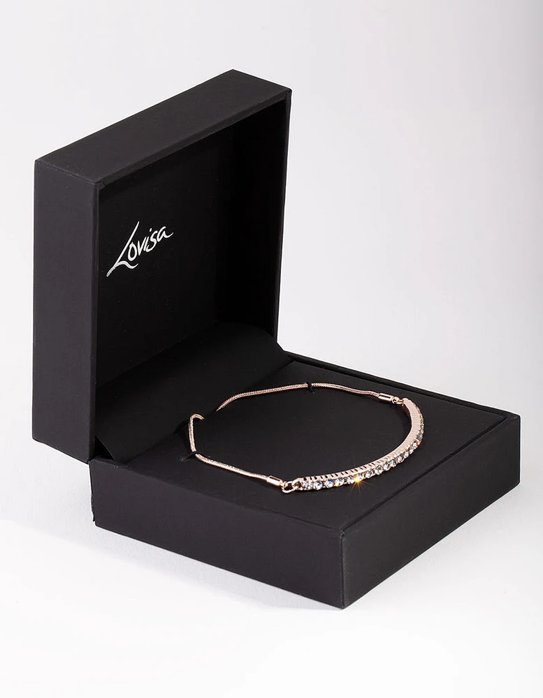 Rose Gold Hard Diamante Toggle Bracelet