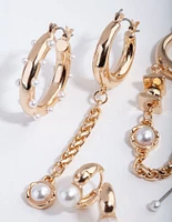 Gold Macro Chain Pearl Earring Pack