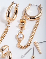 Gold Macro Chain Pearl Earring Pack