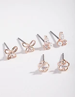 Rose Gold Flower & Pearl Micro Ear Stacker