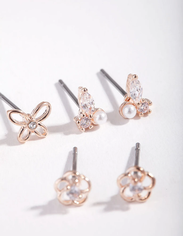 Rose Gold Flower & Pearl Micro Ear Stacker