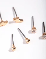 Gold Lightening Bolt & Diamante Stud Earring Pack