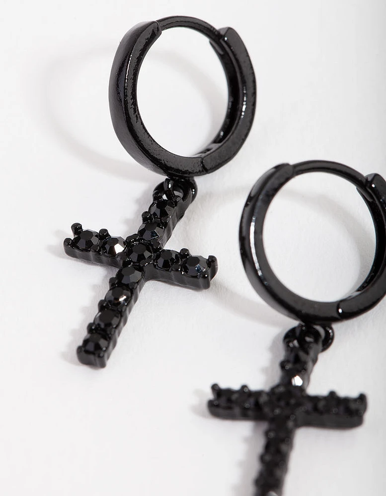 Matte Diamante Cross Huggie Earrings