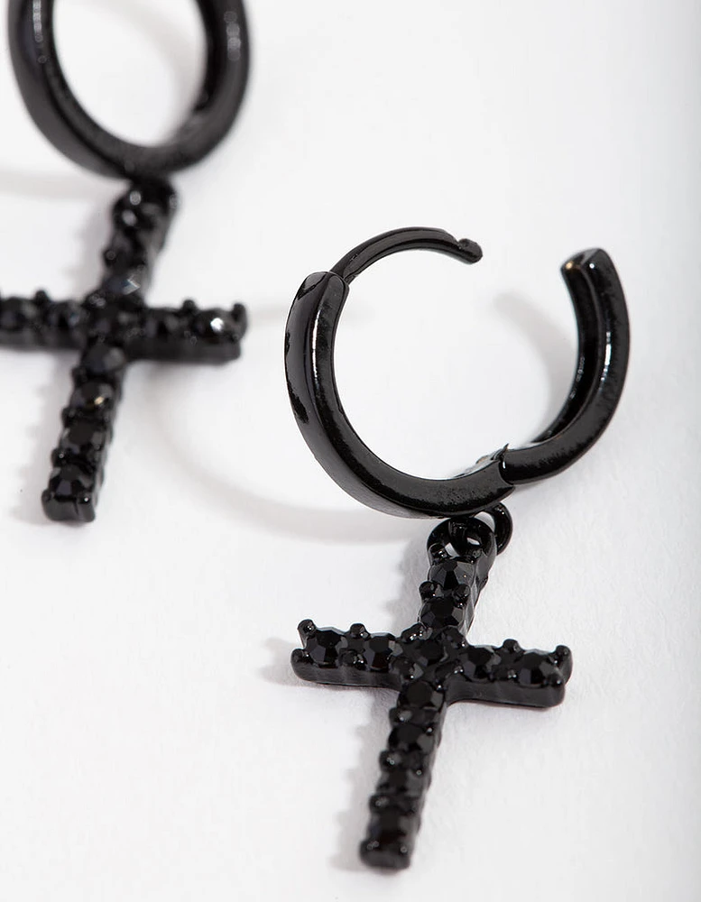 Matte Diamante Cross Huggie Earrings