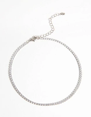 Rhodium Cubic Zirconia Cupchain Choker