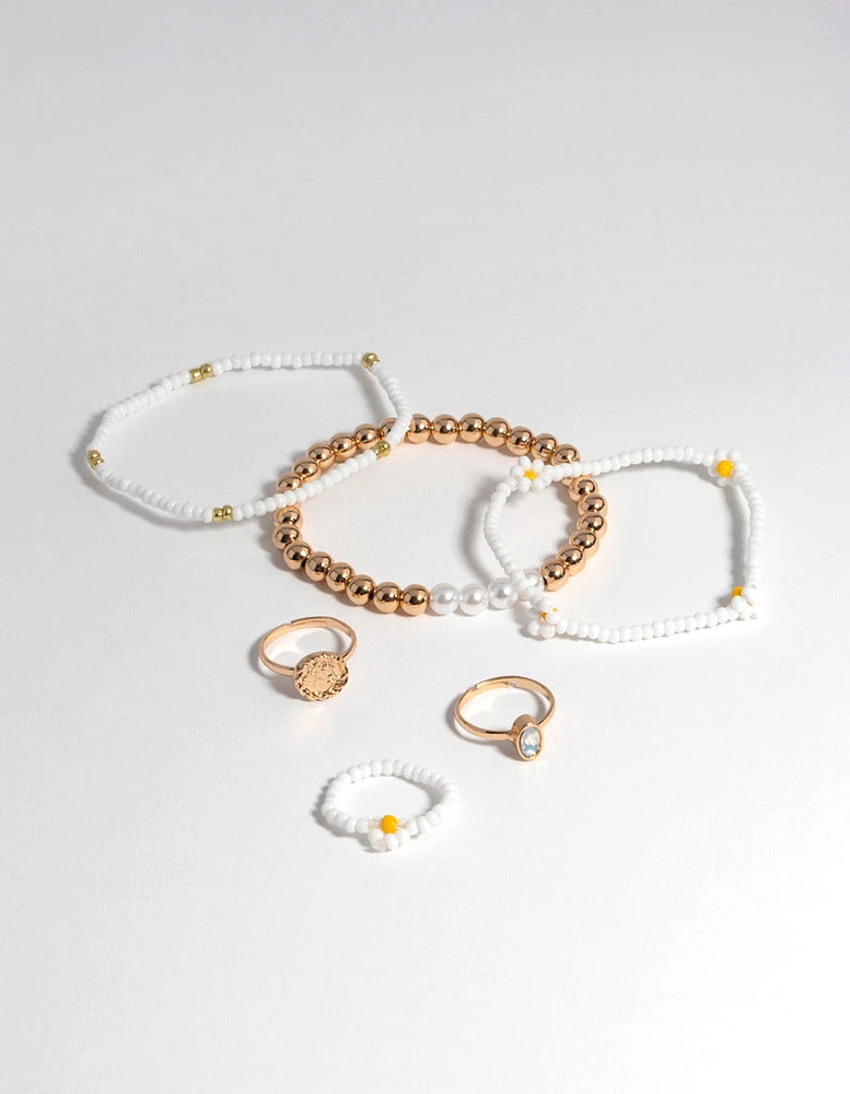 Gold Flower Ring & Bracelet Pack