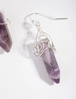 Silver Coil Wrap Purple Stone Earrings