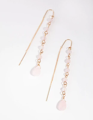 Gold Thread Through Station Drop Earrings