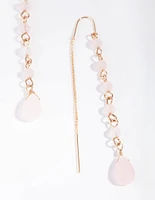 Gold Thread Through Station Drop Earrings