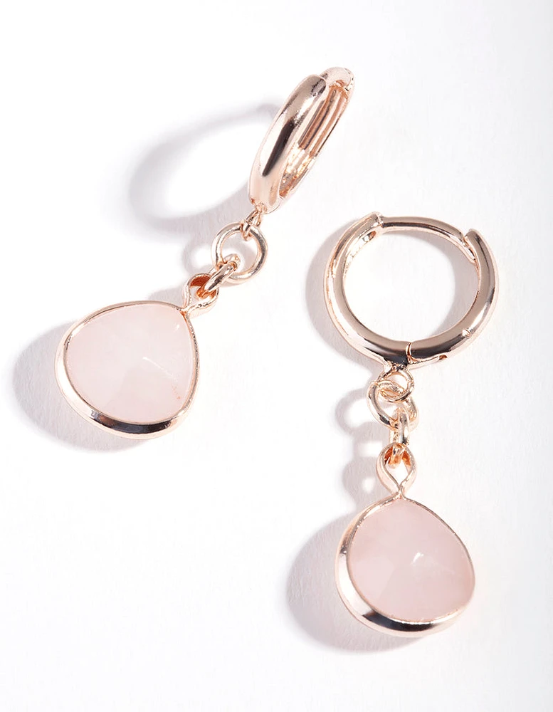 Rose Gold Mini Stone Drop Huggie Earrings