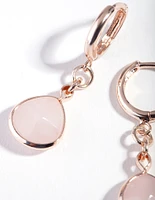 Rose Gold Mini Stone Drop Huggie Earrings