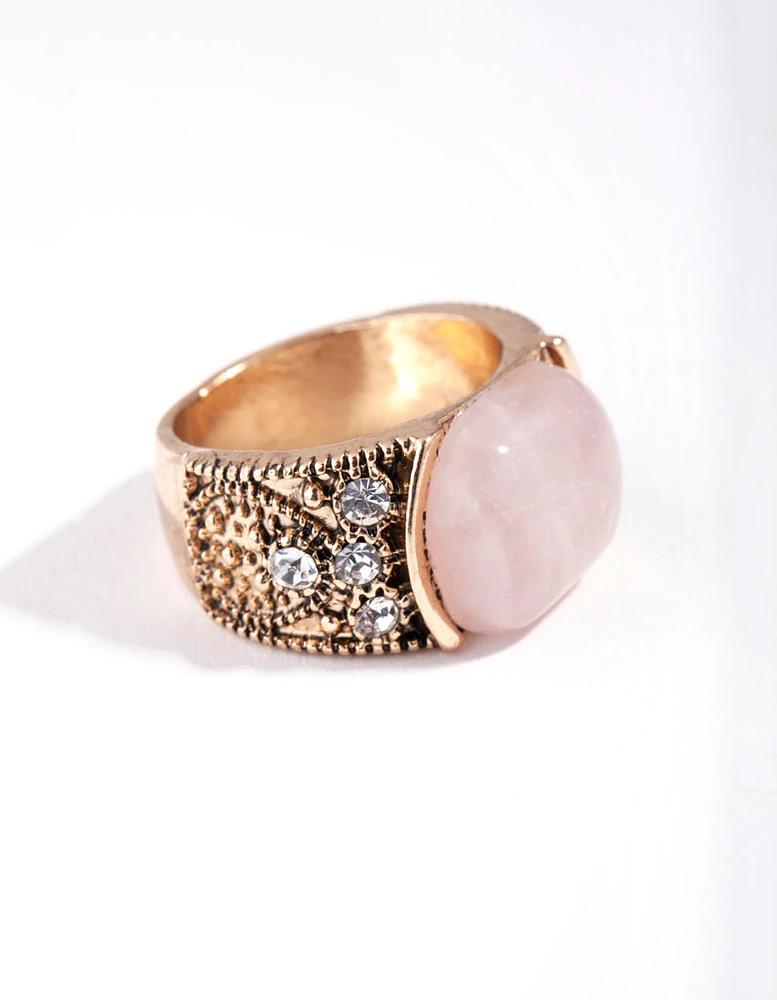 Antique Gold Pink Boho Ring