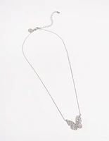 Silver Cubic Zirconia Baguette Butterfly Necklace