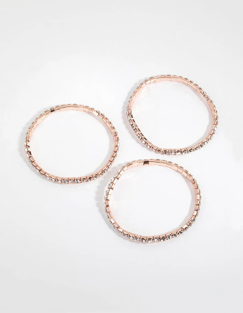 Rose Gold Diamante Stretch Bracelet Set