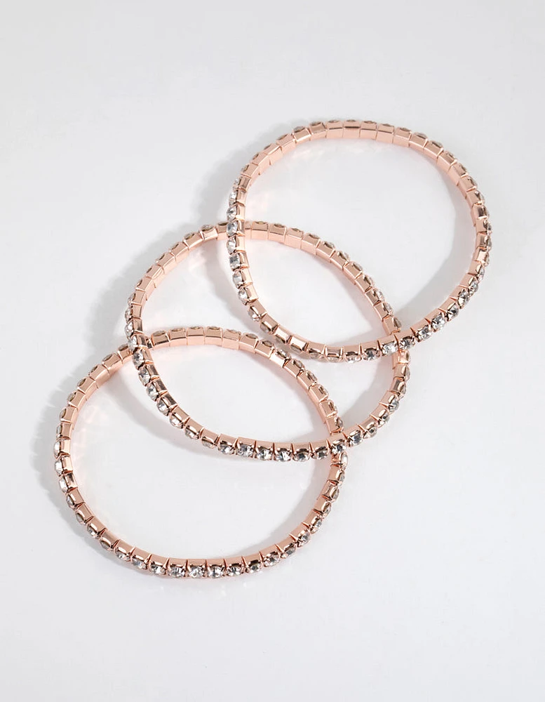 Rose Gold Diamante Stretch Bracelet Set