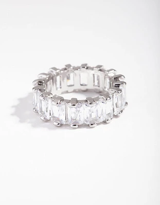 Silver Cubic Zirconia Rectangular Band Ring