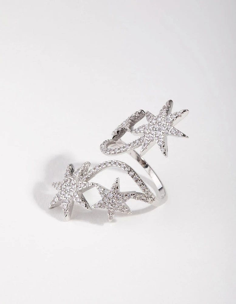 Silver Cubic Zirconia Spiral Stars Ring