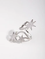 Silver Cubic Zirconia Spiral Stars Ring