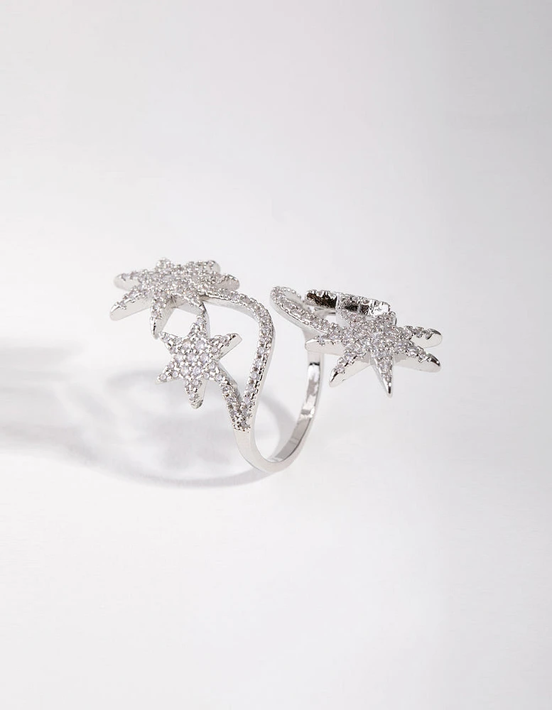 Silver Cubic Zirconia Spiral Stars Ring