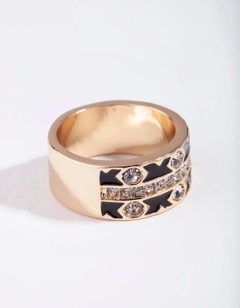 Gold Cross Enamel Diamante Ring