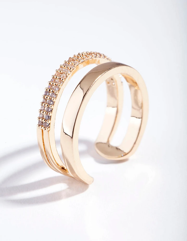 Gold Cubic Zirconia Parallel Bands Ring