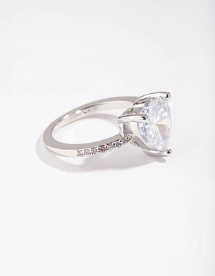 Rhodium Cubic Zirconia Heart Engagement Ring