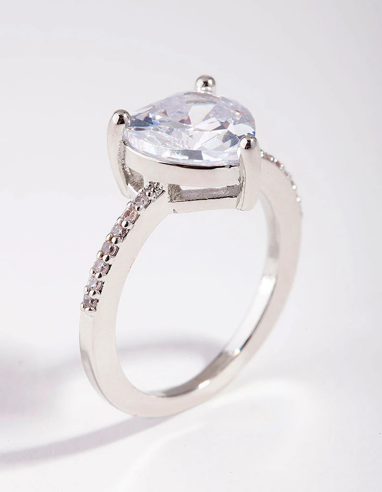 Silver Cubic Zirconia Heart Engagement Ring