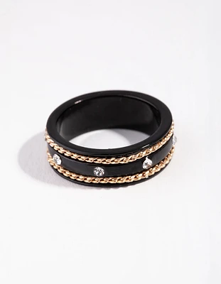 Matte Chain Detail Diamante Ring