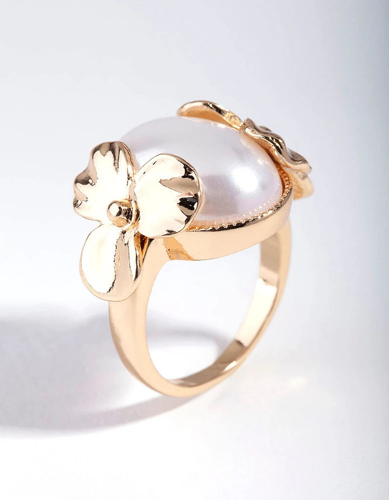 Gold Pearly Flower Ring